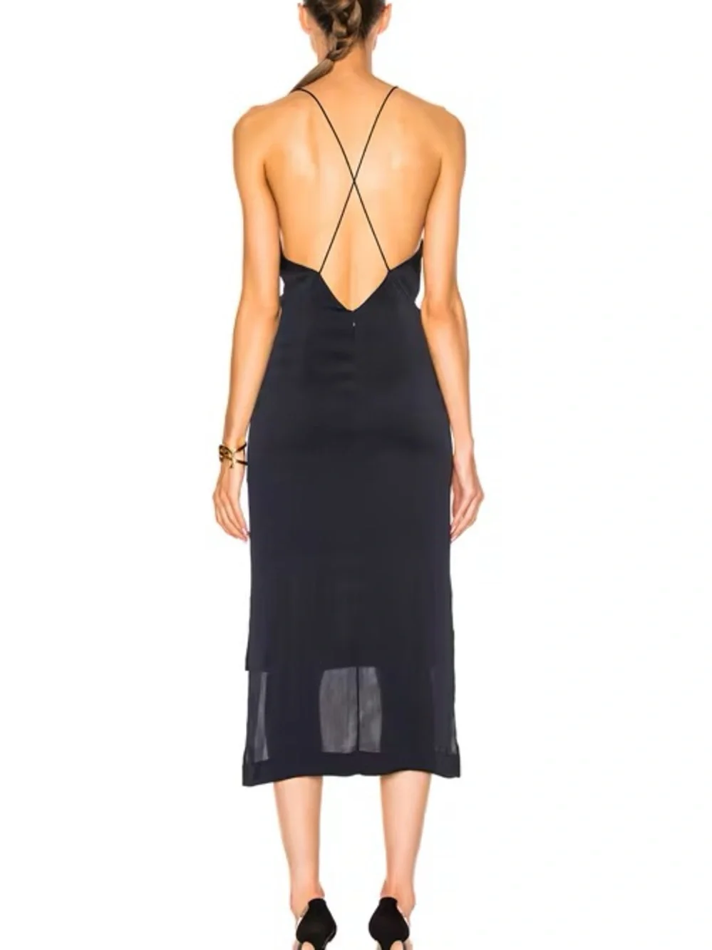 NWT Dion Lee Satin Fine Line Cami Dress Midi Dark Navy Blue Ink Size 6